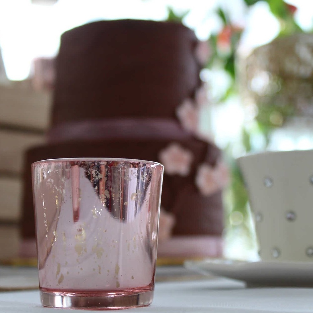 One Set of 5 Shimmering Rose Gold Votives 2.5”